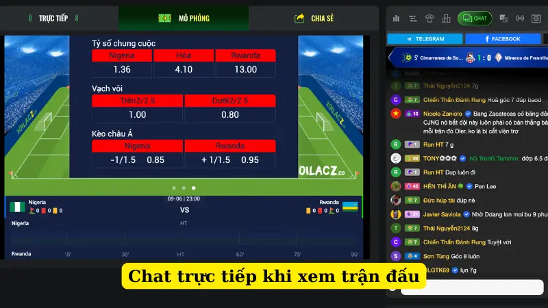 Chat trực tiếp khi xem trận đấu