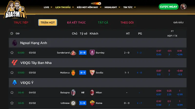 Thông báo lịch thi đấu tiện lợi